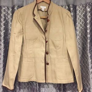 Brown leather trimmed tan blazer size 10